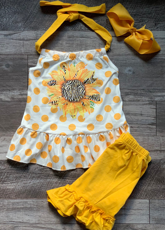 Sunflower shorts set with bow