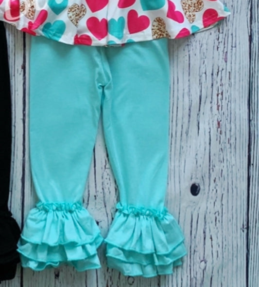 Aqua triple ruffle leggings