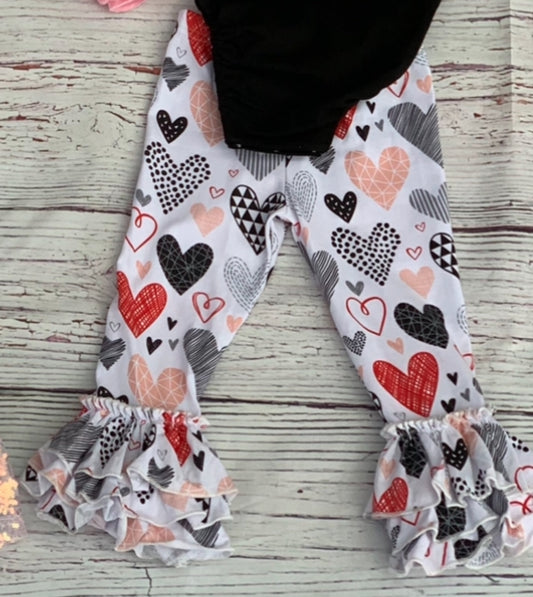 Pink heart triple ruffle leggings