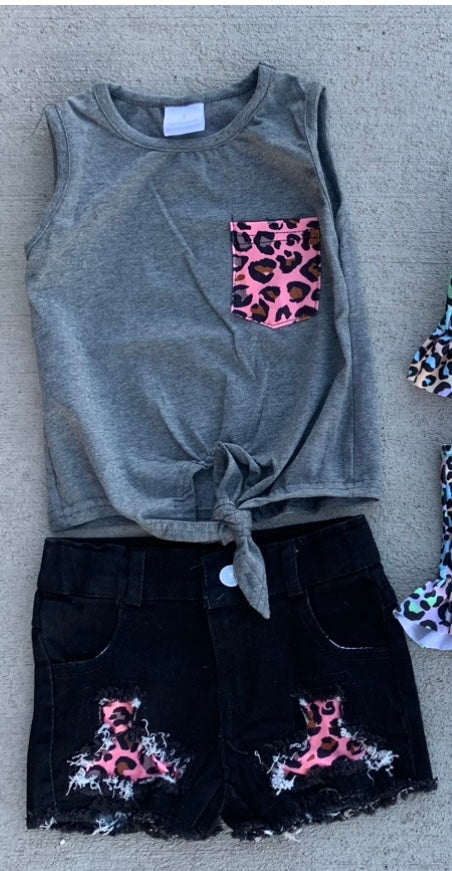 Grey cheetah shorts set