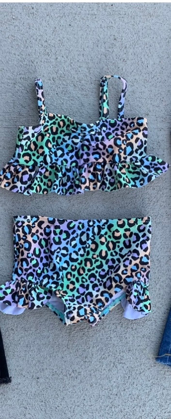 Rainbow cheetah swim suit