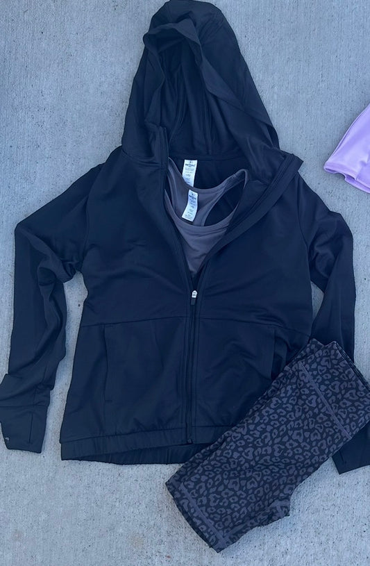 Black leopard 3-piece athletic set