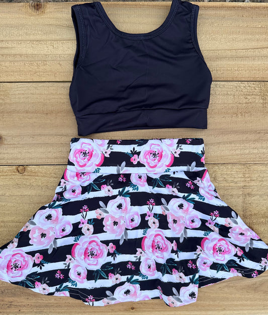 Black floral athletic set